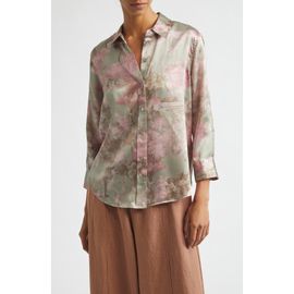L'AGENCE L'AGENCE Dani Floral Three-Quarter Sleeve Silk Button-Up Shirt