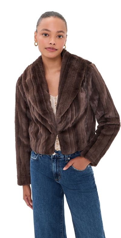 L'AGENCE L'AGENCE Davy Crop Faux Fur Jacket Dark Java Striped Fur