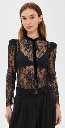L'AGENCE L'AGENCE Dorothea Velvet Trim Lace Blouse Black