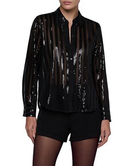 L'agence L'Agence Dyana Sequin Stripe Long Sleeve Blouse