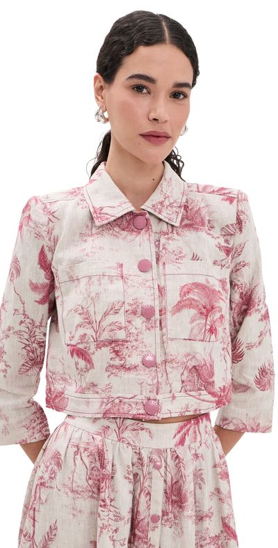 L'AGENCE L'AGENCE Eda 3/4 Sleeve Crop Jacket Tan Multi Textured Jungle Toil