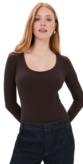 L'AGENCE L'AGENCE Elara Scoop Neck Thong Bodysuit Dark Java