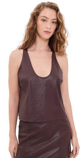 L'AGENCE L'AGENCE Faux Leather Tullia Racerback Tank Deep Mahogany