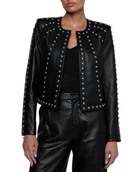 L'agence L'Agence Fia Leather Studded Collarless Jacket