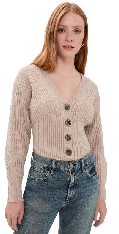 L'AGENCE L'AGENCE Hail V Neck Cable Cardigan Light Cappuccino