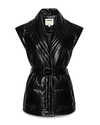 L'agence L'Agence Ignis Puffer Belted Faux Leather Down Vest