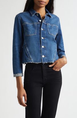 L'AGENCE L'AGENCE Janelle Slim Fit Raw Hem Denim Trucker Jacket