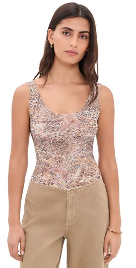 L'AGENCE L'AGENCE Kalea Tank Bodysuit Tan/Valencia Leopard