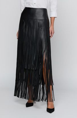 L'AGENCE L'AGENCE Karoline Faux Leather Maxi Fringe Skirt