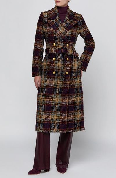 L'AGENCE L'AGENCE Kolina Plaid Double Breasted Long Coat with Belt