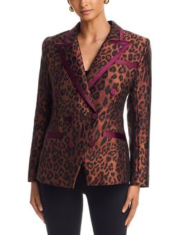 L'agence L'Agence Kyomi Contrast Trim Leopard Print Blazer