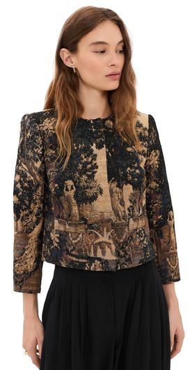 L'AGENCE L'AGENCE Lian Collarless Jacket Multi Scenic Tapestry Print