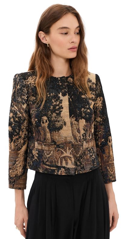 L'AGENCE L'AGENCE Lian Collarless Jacket Multi Scenic Tapestry Print