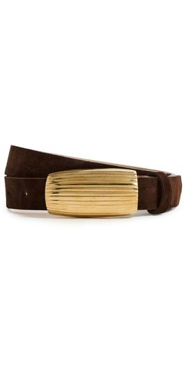 L'AGENCE L'AGENCE Machado Ribbed Dome Belt Chocolate Suede