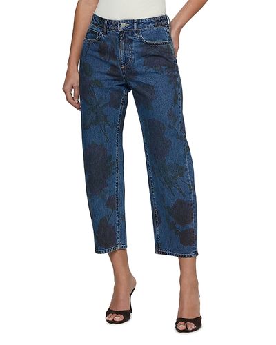 L'agence L'Agence Mallis High Rise Printed Bow Leg Jeans in Burgundy Romantic Rose