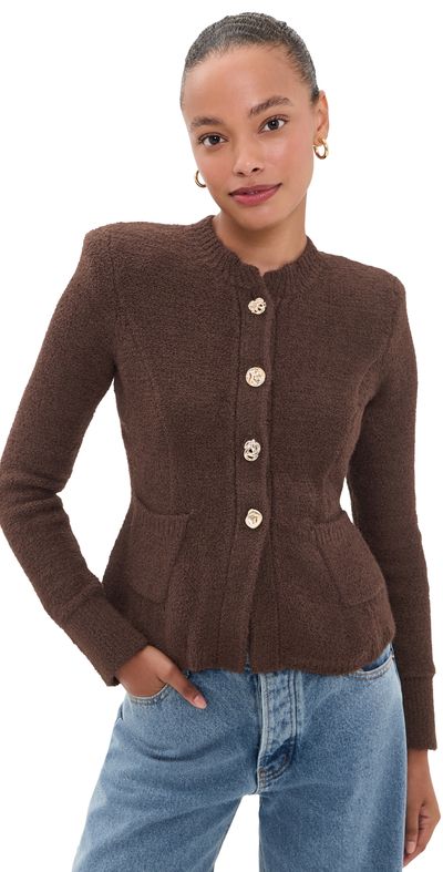 L'AGENCE L'AGENCE Melissa Knit Flare Cardigan Dark Brown/Gold