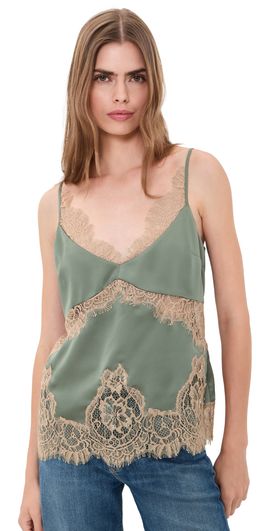 L'AGENCE L'AGENCE Mitsu Lace Trim Cami Smokey Olive/Praline