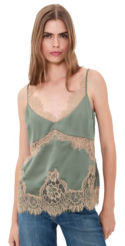 L'AGENCE L'AGENCE Mitsu Lace Trim Cami Smokey Olive/Praline