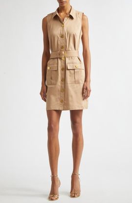 L'AGENCE L'AGENCE Noira Military Sleeveless Stretch Cotton Shirtdress