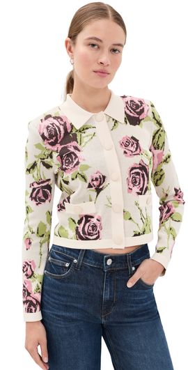 L'AGENCE L'AGENCE Osiris Jacquard Collared Cardigan Ecru/Romantic Rose