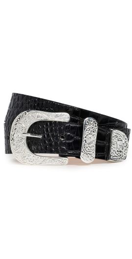 L'AGENCE L'AGENCE Otera Wide Leather Belt BLACK CROC EMBOSSED