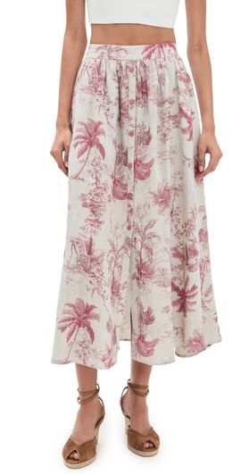 L'AGENCE L'AGENCE Seina Front Placket Midi Skirt Tan Multi Textured Jungle Toil