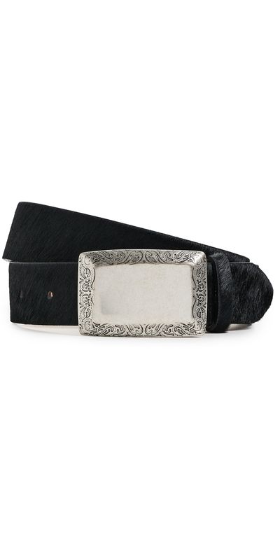 L'AGENCE L'AGENCE Solera Engraved Plaque Belt Black Calfhair