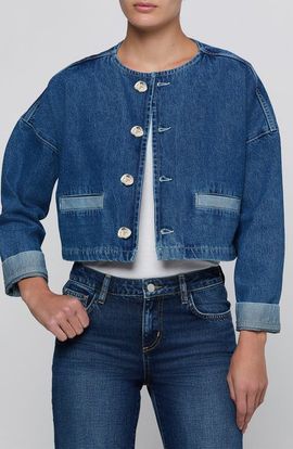 L'AGENCE L'AGENCE Verona Collarless Cropped Denim Jacket