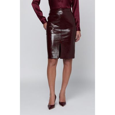L'agence Violetta Croc Embossed Faux Leather Pencil Skirt