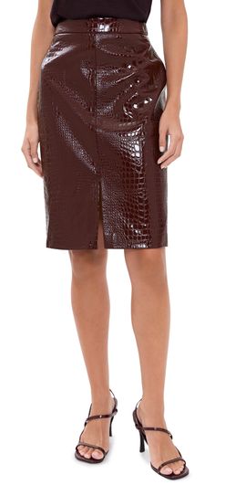 L'AGENCE L'AGENCE Violetta Faux Leather Pencil Skirt Dark Port Croc
