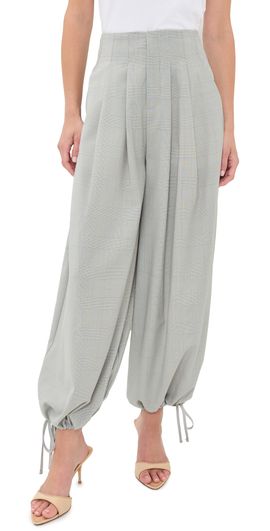 L'AGENCE L'AGENCE Ysola Drawstring Cuff Pants Ivory/Tan/Blue Plaid