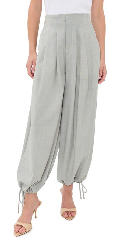 L'AGENCE L'AGENCE Ysola Drawstring Cuff Pants Ivory/Tan/Blue Plaid