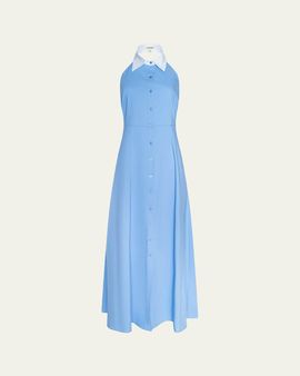 L'Agence Maurie Cotton Poplin Halter Maxi Dress