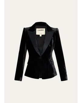 L'AGENCE Philippa Strong-Shoulder Tuxedo Blazer