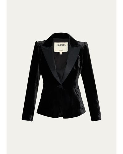 L'AGENCE Philippa Strong-Shoulder Tuxedo Blazer