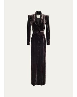 L'AGENCE Raini Velvet Shawl-Collar Maxi Coat