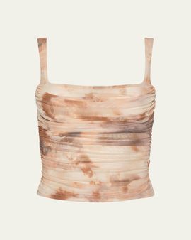 L'Agence Rasha Watercolor-Print Ruched Tank