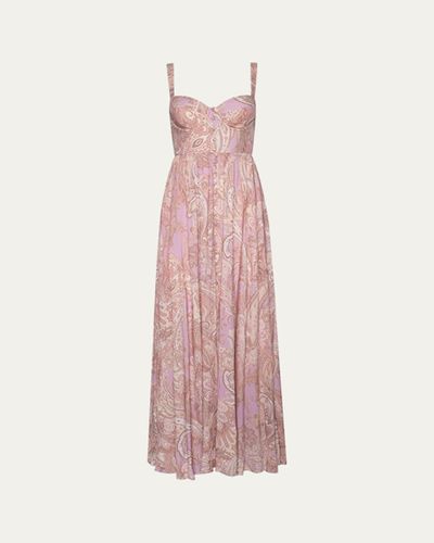 L'Agence Rosette Paisley-Print Sweetheart Maxi Dress