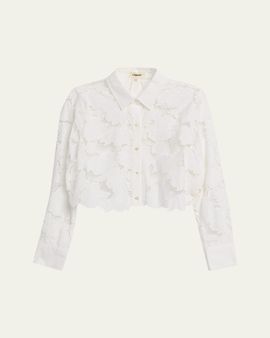 L'Agence Seychelle Eyelet Embroidered Cropped Shirt
