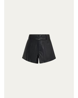 L'AGENCE Virelle Braided-Waistband Faux-Leather Shorts