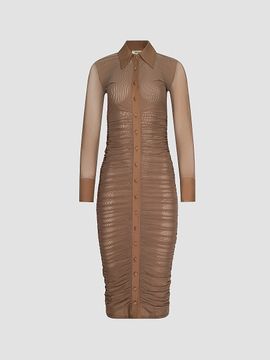 L'AGENCE Women's Adriana Ruched Body-Con Midi Shirtdress