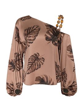 L'AGENCE Women's Asami Printed Chain-Shoulder Satin Blouse