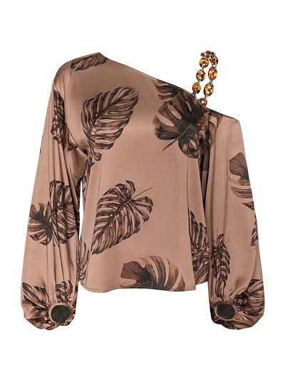 L'AGENCE Women's Asami Printed Chain-Shoulder Satin Blouse