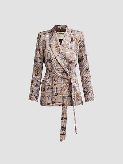 L'AGENCE Women's Aven Houndstooth Wrap Blazer