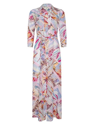 L'AGENCE Women's Cameron Postcard-Print Silk Shirtdress