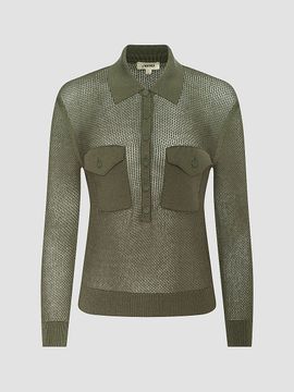 L'AGENCE Women's Carine Pointelle Spread Collar Sweater