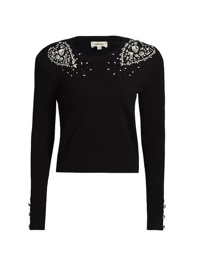 L'AGENCE Women's Cesca Crystal Knit Crewneck Sweater