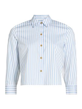 L'AGENCE Women's Fawn Scarf-Print Striped Cotton-Blend Shirt