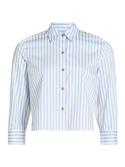 L'AGENCE Women's Fawn Scarf-Print Striped Cotton-Blend Shirt