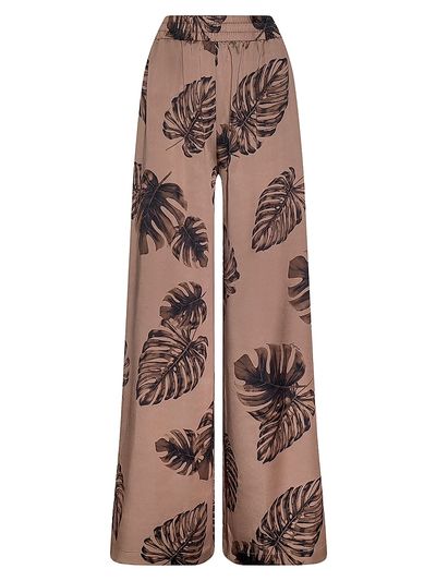 L'AGENCE Women's Lillian Leaf-Print Satin Wide Leg Pants